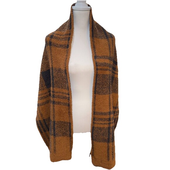 Barefoot Dreams CozyChic Plaid Scarf Wrap Honey Carbon Oversized Soft 72”X17” - Picture 2 of 8